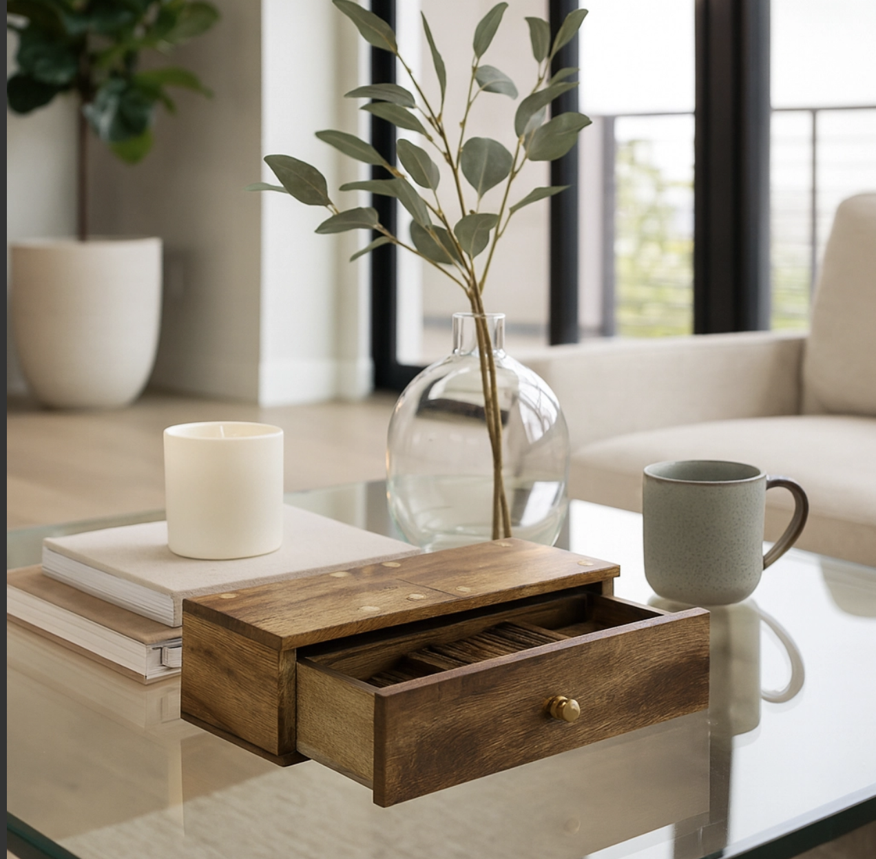 Wooden Domino Set with Pull-Out Drawer